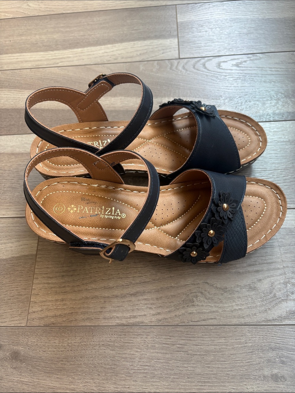 Blue Floral Ankle-Strap Sandals